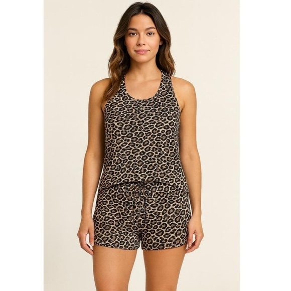 Vintage Calvin Klein Animal Print Halter Crop Top Shorts Two Piece Set Large - Picture 1 of 8